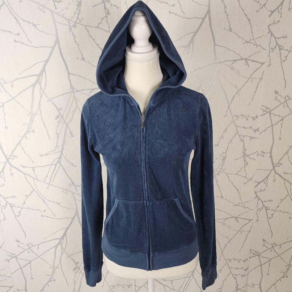 Juicy Couture Navy Velour Terry Full Zip Y2K Track Jacket Hoodie